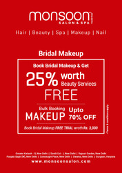 Monsoon Salon has best offers with upto 70% off on every Bridal Makeup