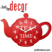 Buy Red Kettle Tea Time Kitchen Wall Clock I Justfordecor.com