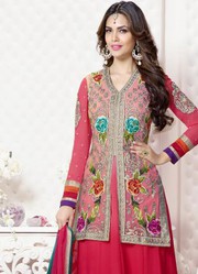 Esha Gupta In Red Jacket Style Long Anarkali Suit low price shopping 