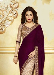 DarkPurple And Cream Latest Saree only on Rs.1999/-