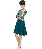 Dark Turquoise Silk Embroided Kurti