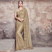 Smashy Beige Fancy Fabric Designer Saree