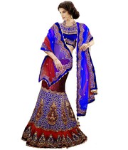 Blue and Red Net and Velvet Designer Lehenga Choli