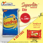 Buy 1 Ltr Sundrop Superlite Oil & Get 120 gm Sunfeast Biscuit Free