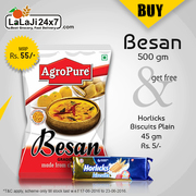 Buy 500gm Agropure (Besan) & Get Horlicks Biscuits 45gm Free