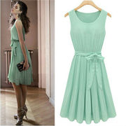 New Women's Lady Elegant Sleeveless Pleated Chiffon Vest Dress