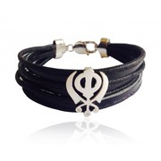 Buy Wide Leather Khanda Bracelet online at Jewelslane