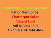 3bhk 2bhk 1bhk flat for rent in chattarpur 
