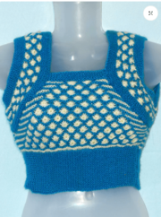 Blue and White Woolen Handmade Sweater Blouse for Women